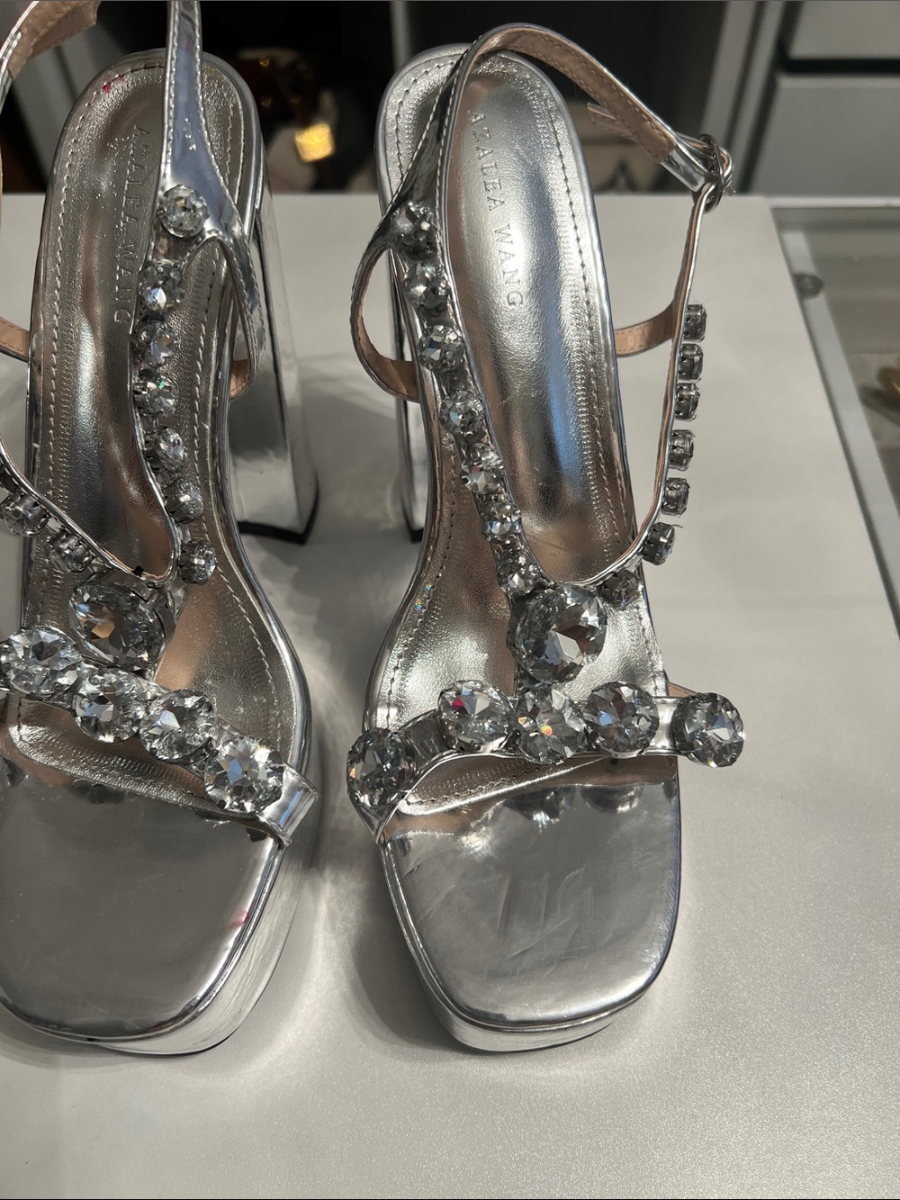 Azalea Wang Silver Crystal-Embellished Platform Heels
